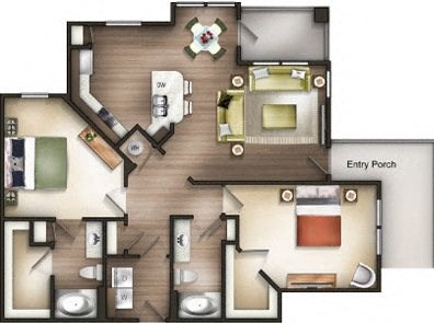 2 bed 2 bathroom 1233 sf